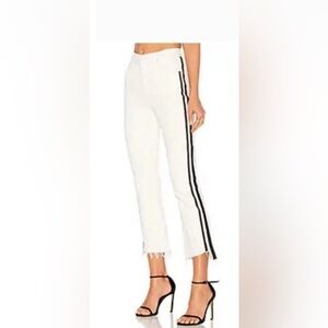 MOTHER White Cropped Jeans with Black Side Stripes